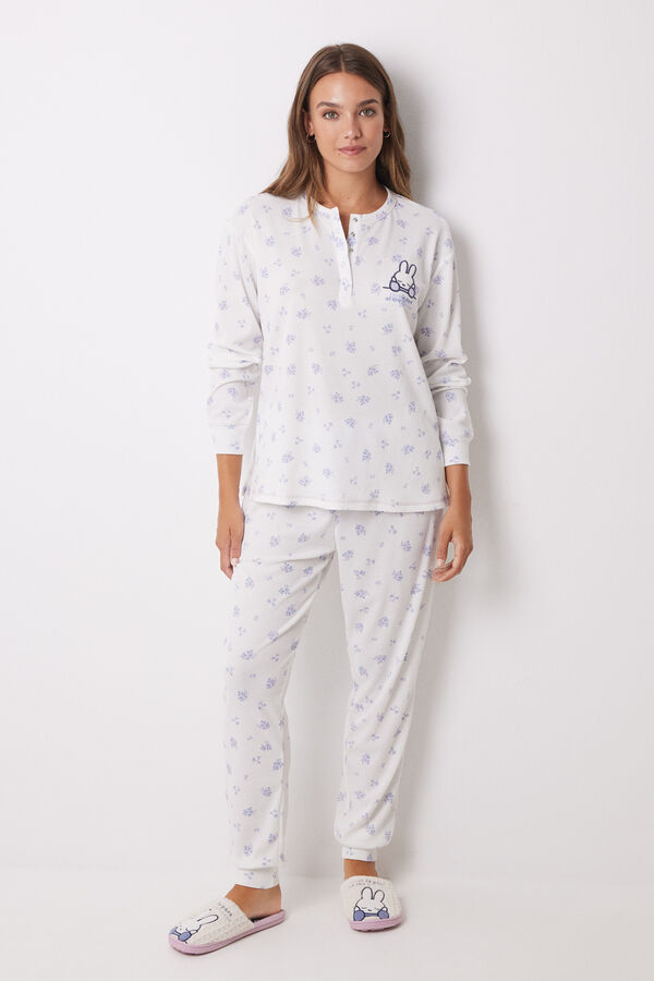 Women'secret Pijama largo waffle flores Miffy blanco