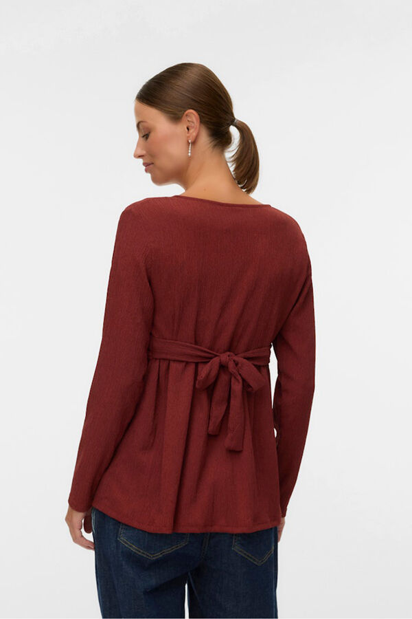 Mamalicious Top manga larga maternity y lactancia  marr&oacute;n