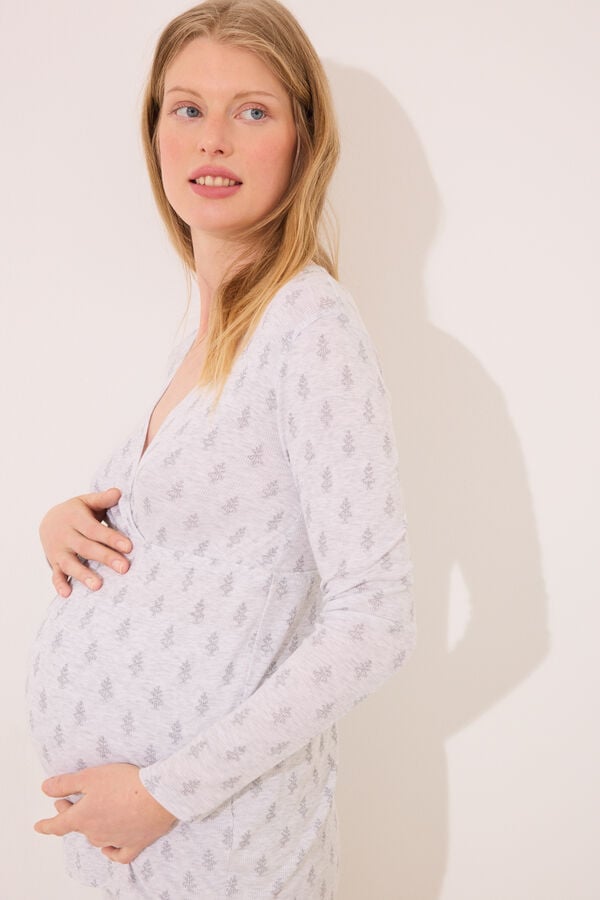 Women'secret Pijama de maternity cinza com soft touch cinzento