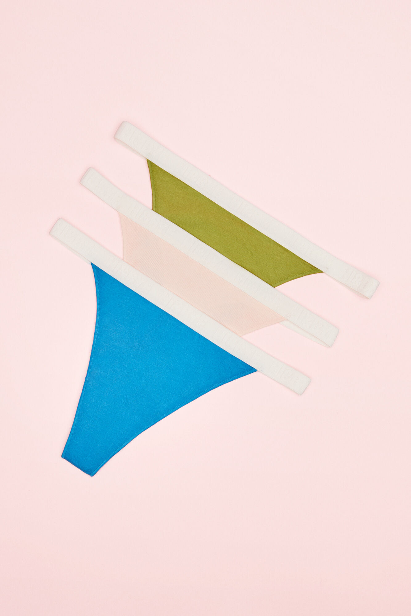 HI&BYE Pack 3 tangas algod&atilde;o verde, branco e azul