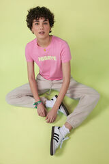 HI&BYE Camiseta 100% algod&oacute;n fucsia logo fucsia