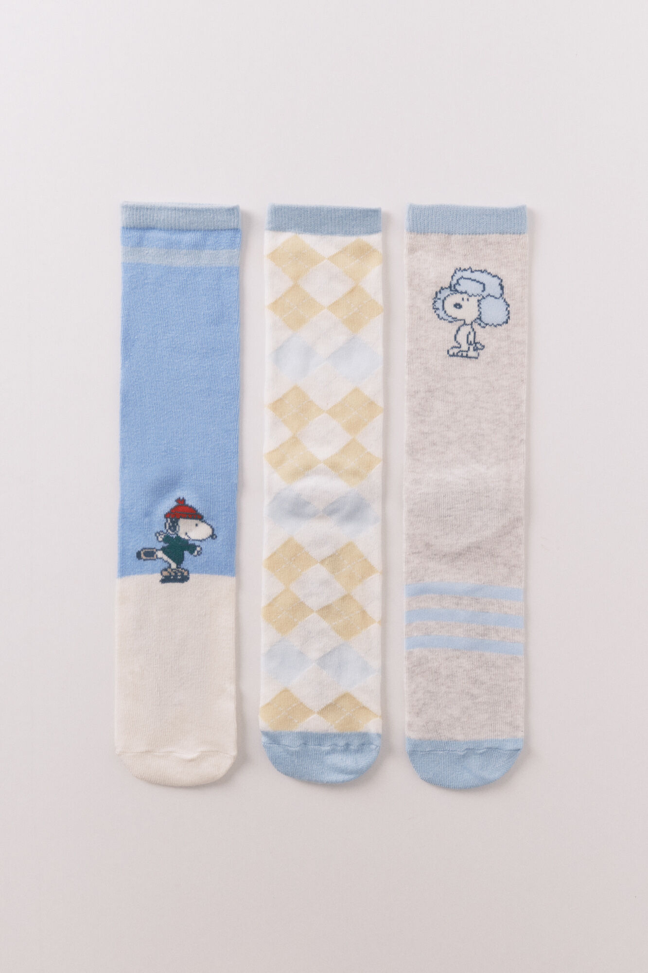 Women'secret Pacote de 3 meias longas de algod&atilde;o com Snoopy em azul 