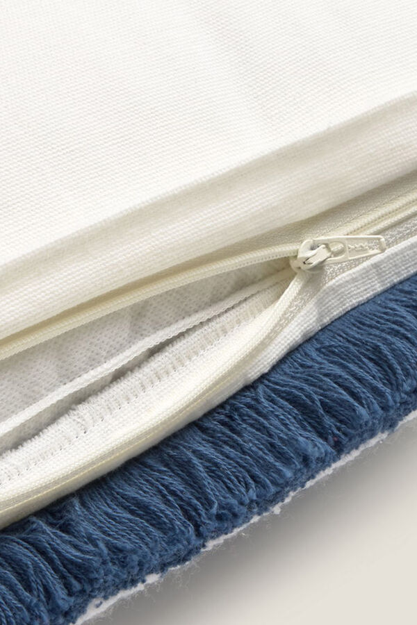 Textura Funda cojín algodón flecos azul