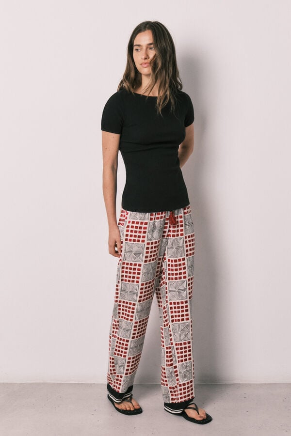 Women'secret Pijama comprido de manga curta em algod&atilde;o preto