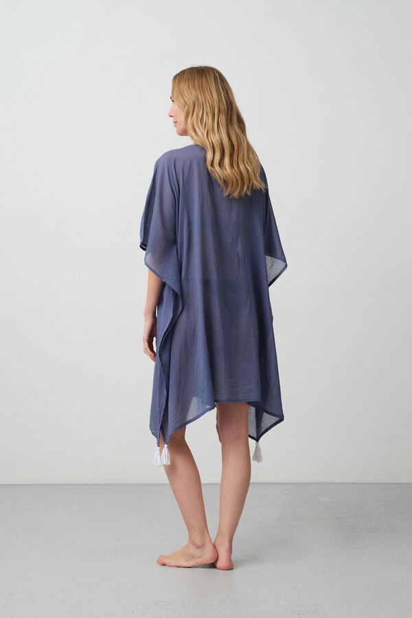 Textura T&uacute;nica algod&oacute;n detalle bordado azul