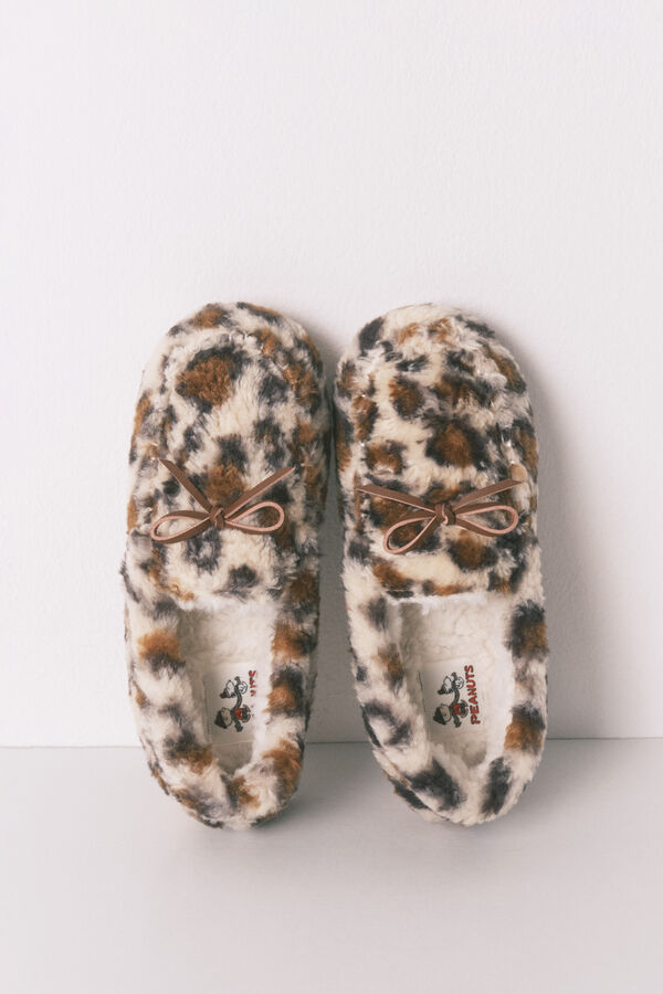 Women'secret Chinelos de mocassim quarto de borrego com estampa animal  cru
