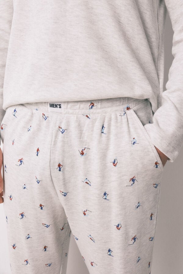Women'secret Pijama comprido masculino 100% algod&atilde;o cinza  cinzento