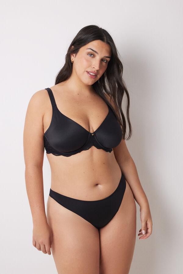 Women'secret REAL Sujetador reductor microfibra y encaje negro negro