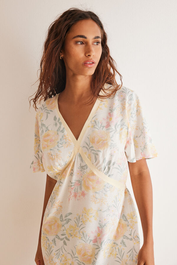 Women'secret Vestido midi viscosa estampado floral marfil