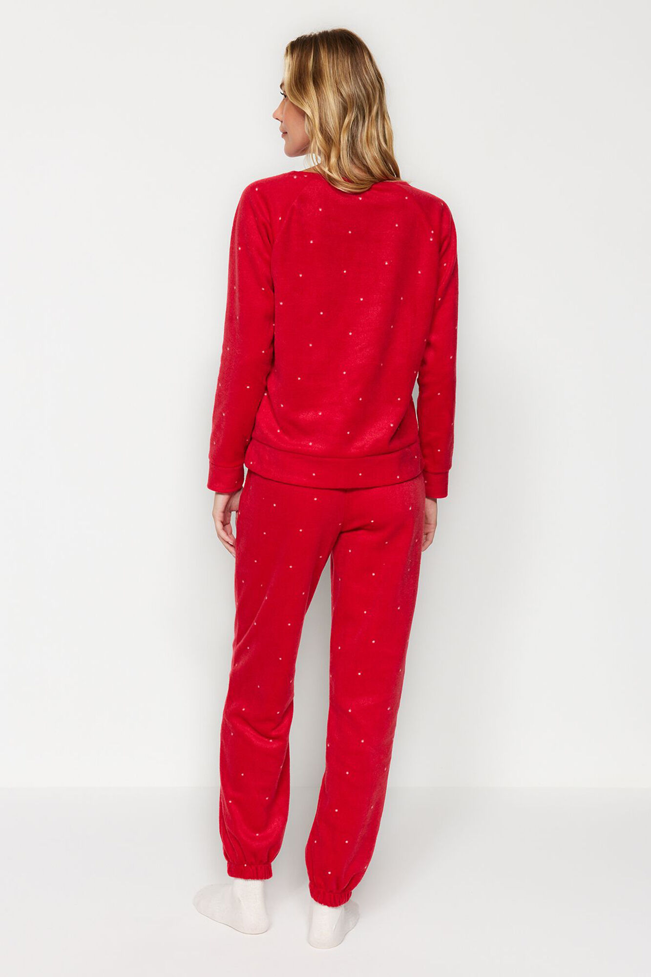 Trendyol Conjunto pijama polar rojo lunares&nbsp;