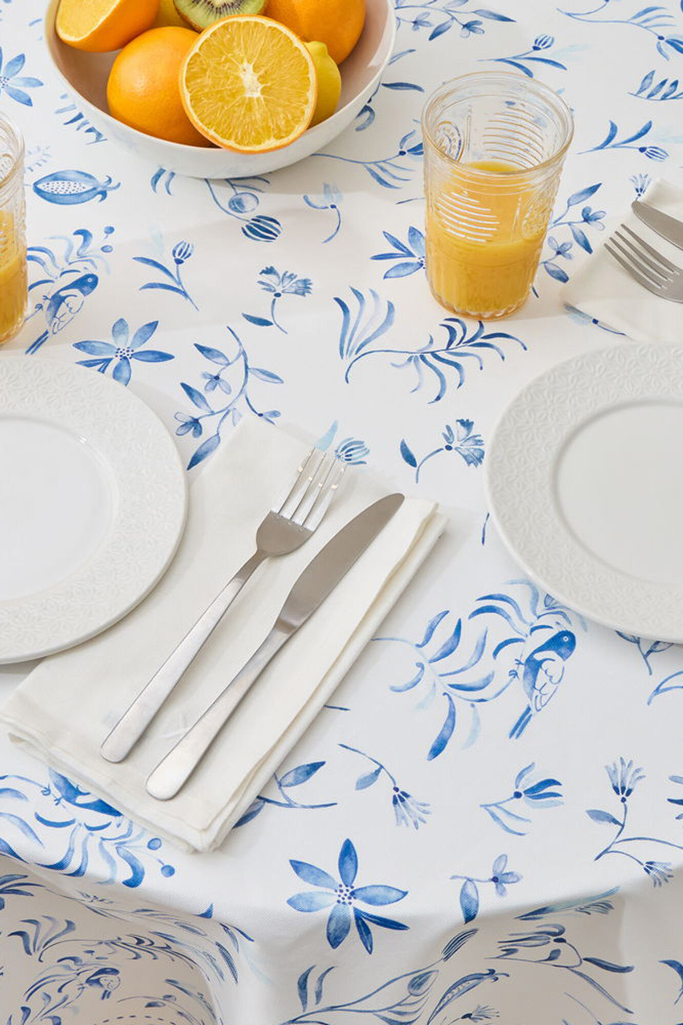 Textura Mantel antimanchas redondo algod&oacute;n flores