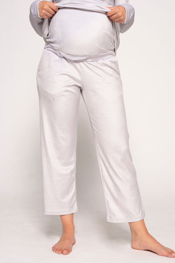 Womensecret Pijama de velour com riscas maternity cinzento