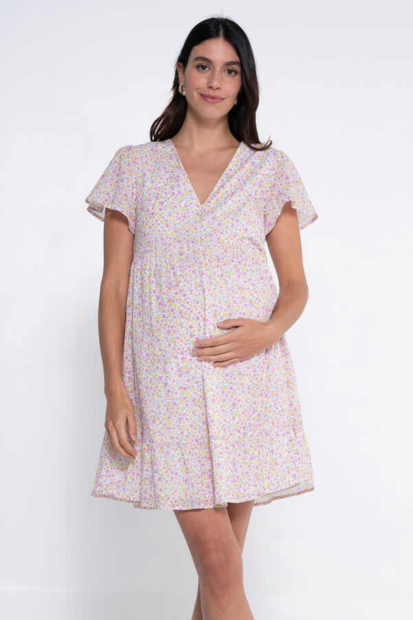 Ohma! Vestido de amamenta&ccedil;&atilde;o estampado com bot&otilde;es branco