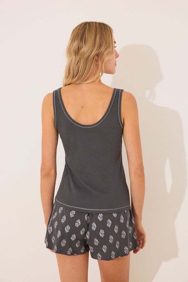 Women'secret Pijama curto com alças em algodão paisley cinza cinzento