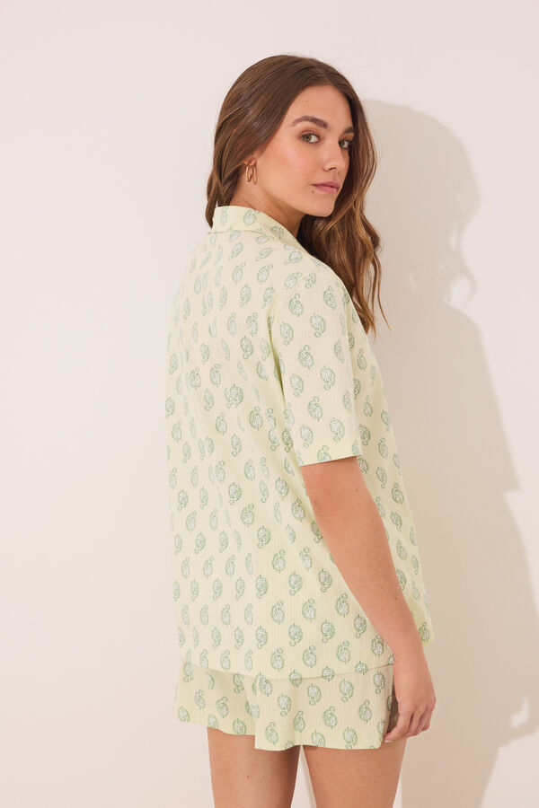 Women'secret Pijama corto camisero algod&oacute;n Paisley verde estampado
