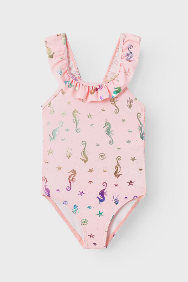 Name it Ba&ntilde;ador ni&ntilde;a con volante y motivos marinos rosa