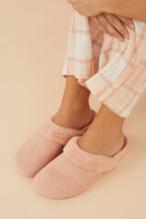 Women'secret Zapatillas casa zueco pana marr&oacute;n rosa