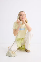 HI&BYE Camiseta 100% algod&atilde;o amarela estampado