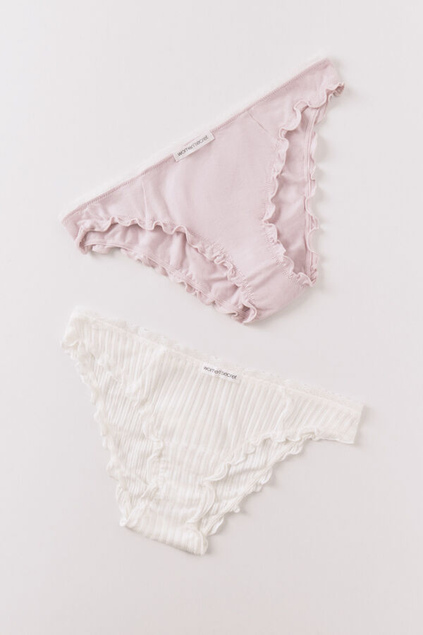 Women'secret Pack 2 bragas cl&aacute;sicas algod&oacute;n rosa y estampado blanco blanco