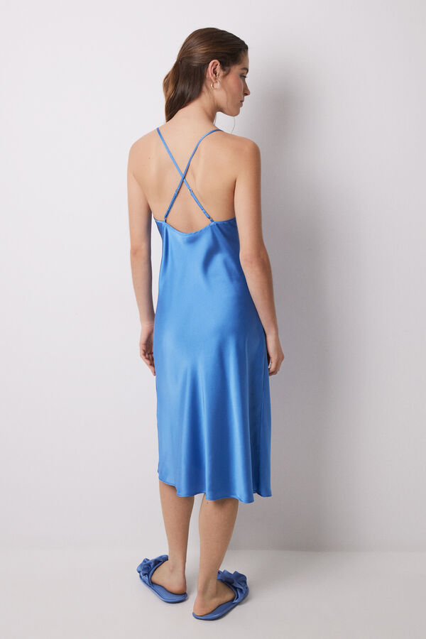 Women'secret Camis&oacute;n midi sat&eacute;n y encaje azul estampado