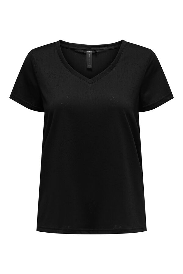 Only Play Camiseta de manga manga curta com gola em V e tecido com efeito água preto