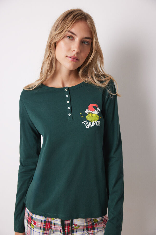 Women'secret Pijama 100% algod&oacute;n cuadros Grinch verde