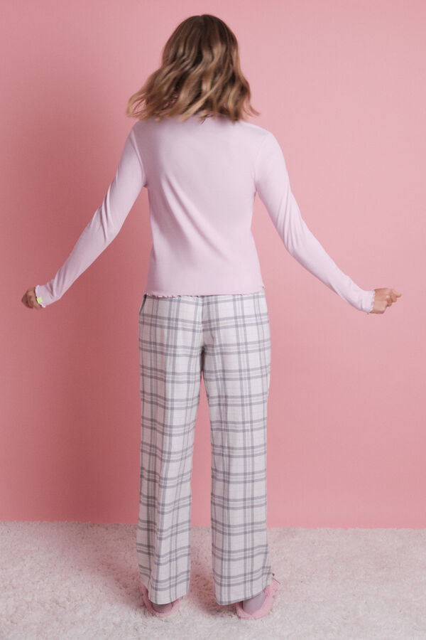 HI&BYE Pijama largo algod&oacute;n cuadros logo rosa  rosa
