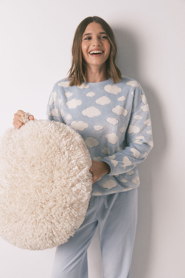 Women'secret Pijama largo polar mousse nubes azul