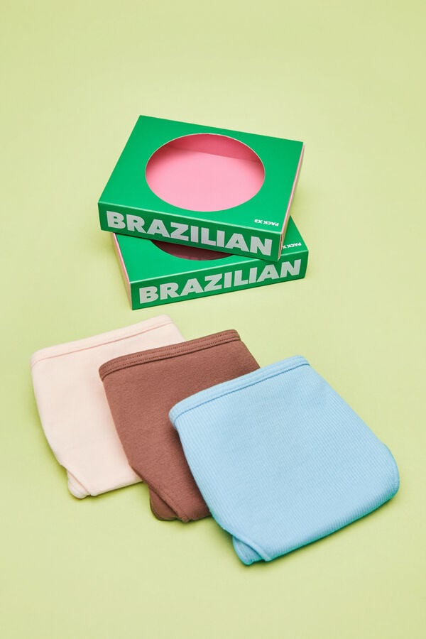 HI&BYE Pack 3 cuequinhas brasileiras algod&atilde;o rosa, azul e castanho azul