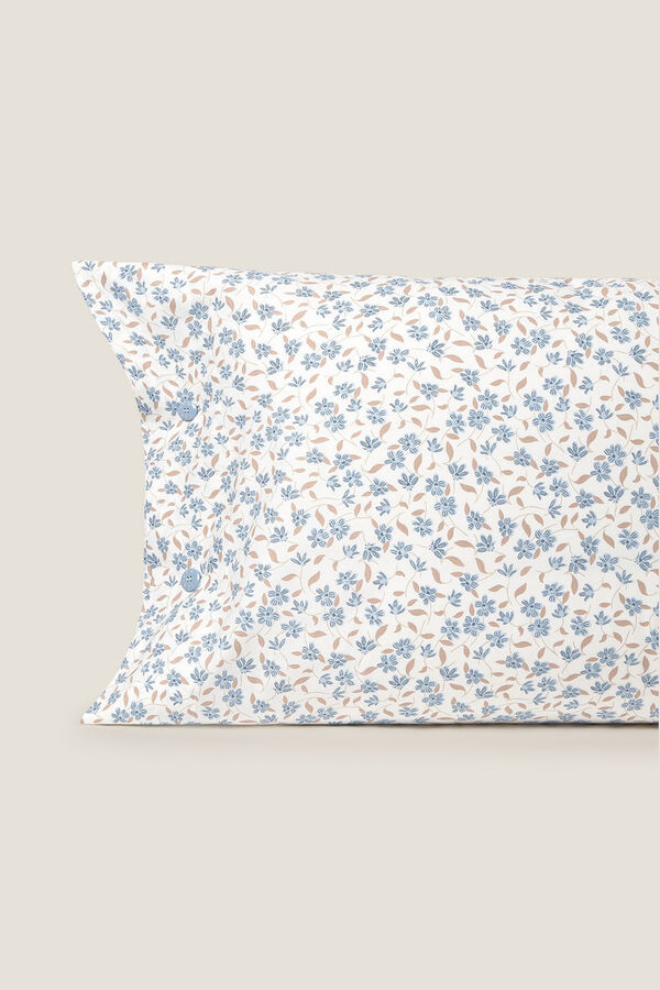 Textura Capa de almofada de algod&atilde;o com flores azul