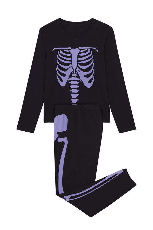 Womensecret Pijama 100% algodón negro esqueleto negro