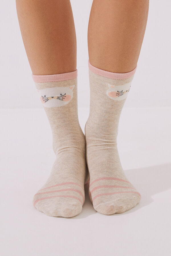 Women'secret Pack 3 calcetines algod&oacute;n gatos estampado