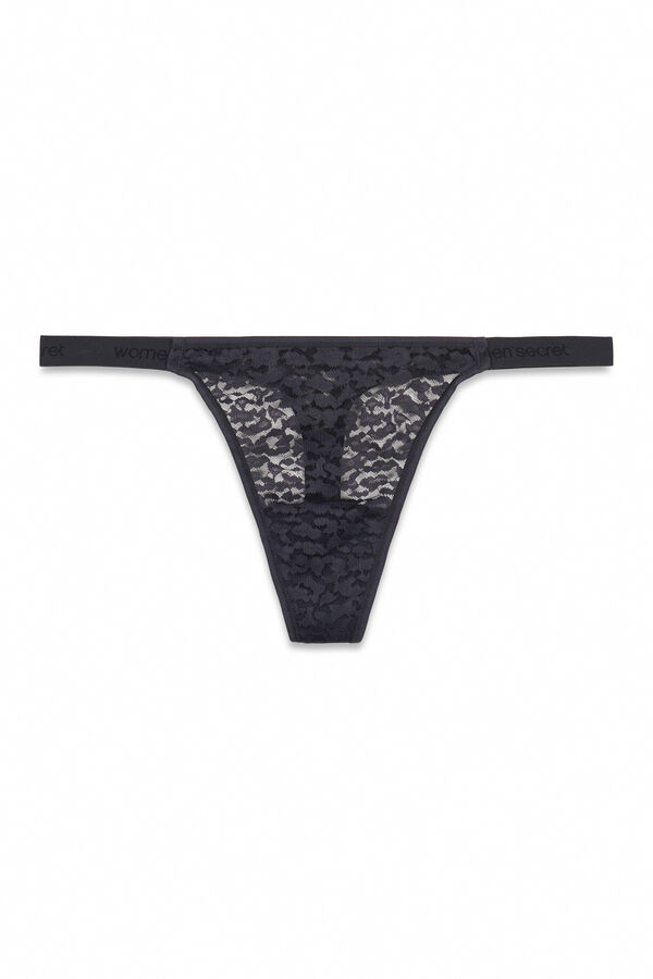 Women'secret Tanga encaje animal print negro gris