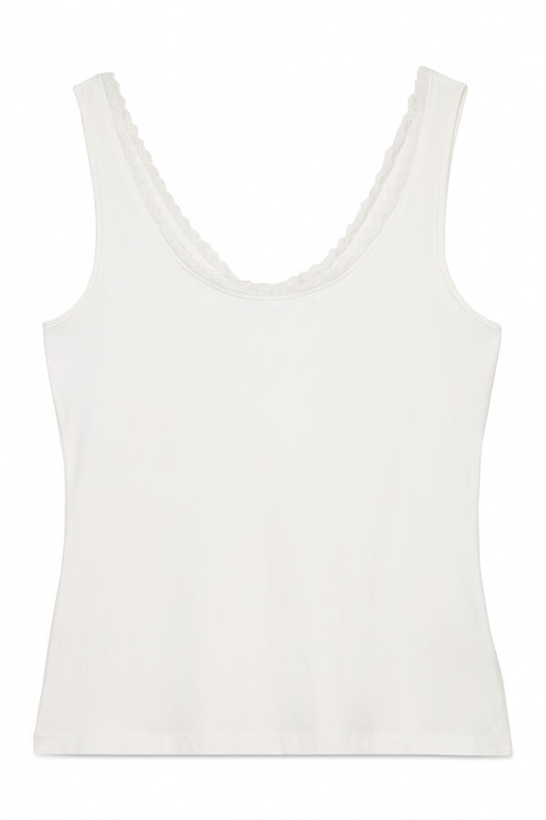 Women'secret Camiseta tirantes algod&oacute;n blonda blanco blanco
