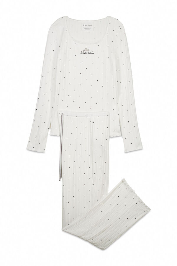 Women'secret Pijama comprido canelado estampado de estrelas branco bege