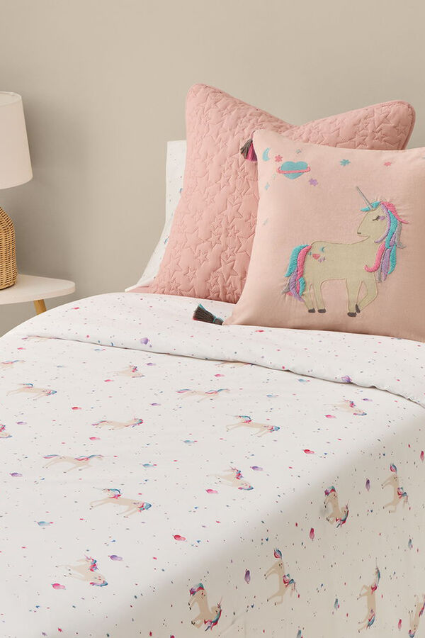 Textura Funda n&oacute;rdica algod&oacute;n unicornios blanco