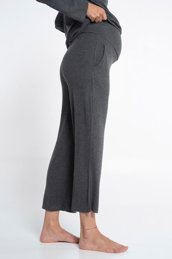 Ohma! Pijama comprido pré-mamã canelado com capuz cinzento