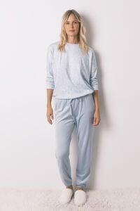 Women'secret Pijama largo terciopelo brillo flores azul