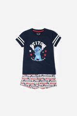 Admas Pijama curto Stitch university azul