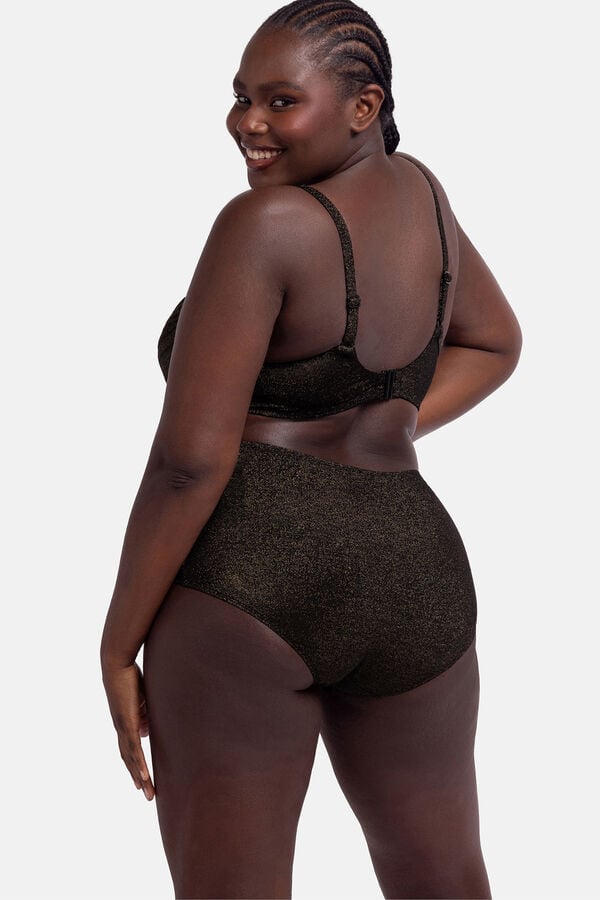 Dorina Calcinha de biquíni midi moldadora preta com glitter preto