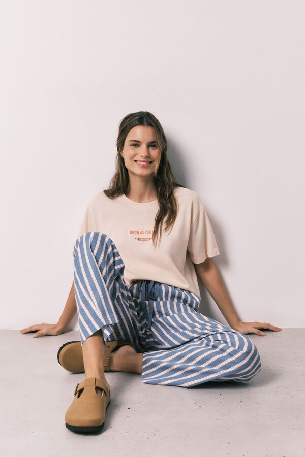 Women'secret Cal&ccedil;as compridas em viscose com estampado de riscas azul