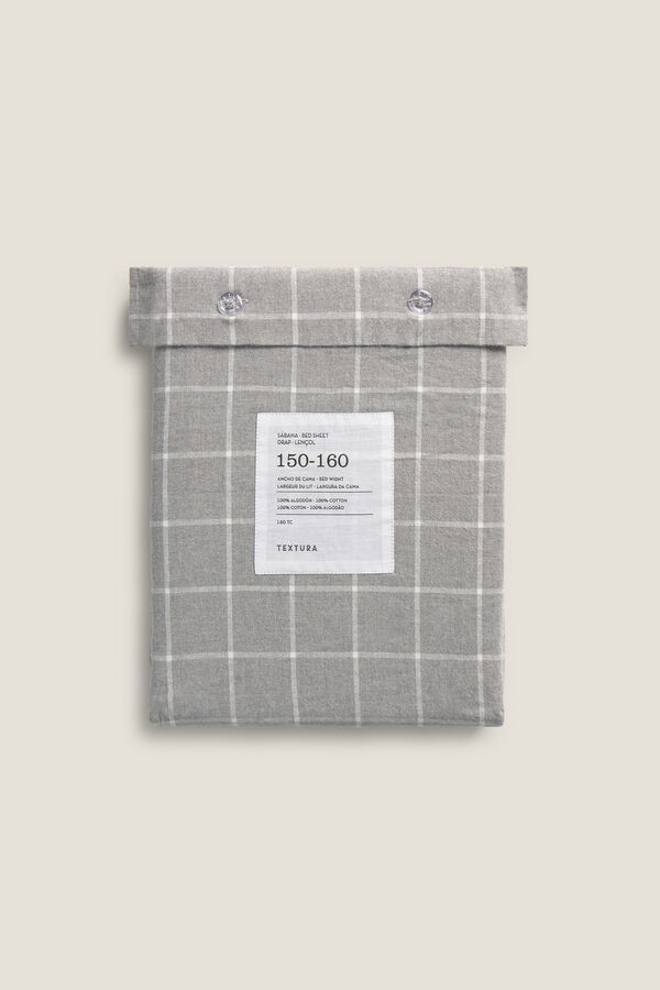 Textura S&aacute;bana algod&oacute;n franela cuadros gris