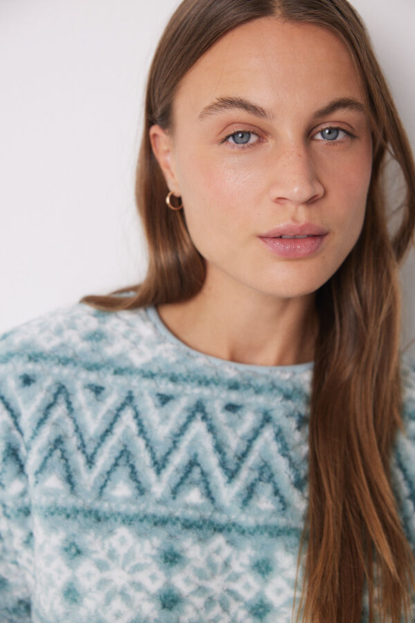 Women'secret Pijama longo de l&atilde; polar com efeito jacquard azul verde