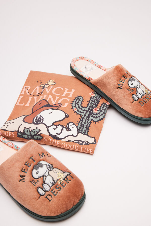 Women'secret Zapatillas casa Snoopy marr&oacute;n anaranjado marr&oacute;n