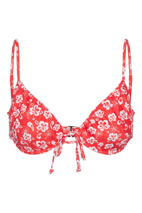 Pieces Top biquíni push up com estampado floral. vermelho