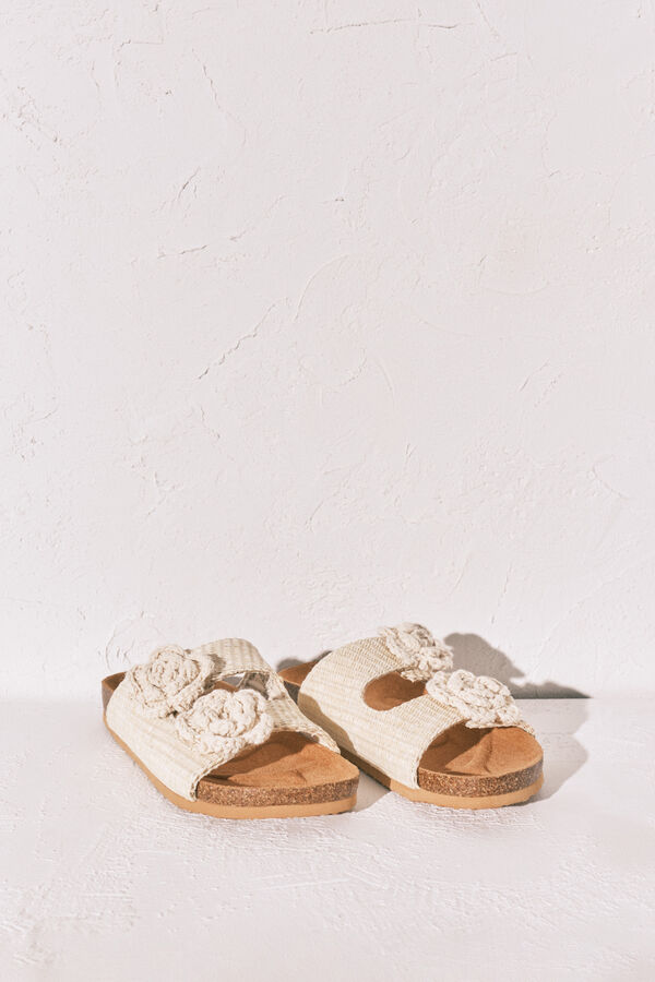 Women'secret Sandalias bio rafia flor crochet beige marfil