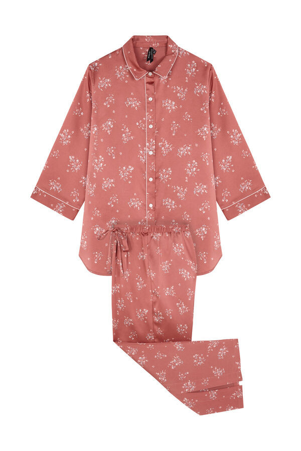 Women'secret Pijama camisero largo sat&eacute;n naranja naranja