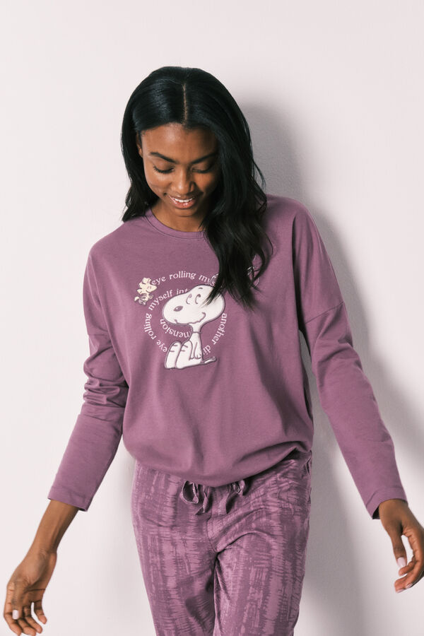 Women'secret Pijama largo morado algod&oacute;n Snoopy morado/lila