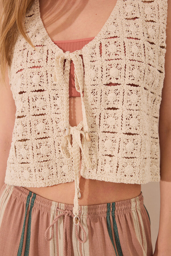 Women'secret Crochet curto colete cru