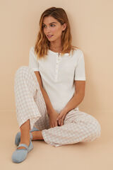 Women'secret Pantalón largo cuadros lúrex rosa kaki